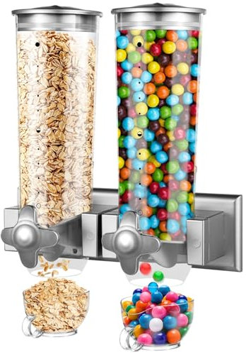 Dispensador de cereales de pared de doble cabezal, dispensador de alimentos secos de gran capacidad de 3 litros, dispensador de dulces de montaje en pared, recipiente dispensador de granos de café,