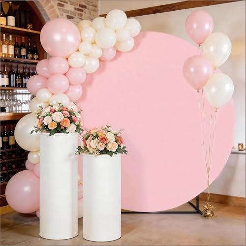 SINSSOWL Housse de fond ronde rose en élasthanne pour arche de mariage - 2 m - Housse de fond extensible pour fête prénatale, fête prénuptiale, fête d'anniversaire