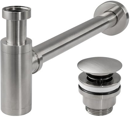 Rea Universal Washbasin Siphon Klik-Klak Brush Nickel - 33,5X5X21Cm