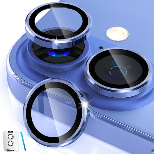 imluckies Protector de Lente de Cámara para iPhone 16 - iPhone 16 Plus, AR+AF Cristal Templado, Metal Ultrarresistente 9H Anti-Rayaduras, Accesorios de Cámara HD, Apto para Fundas - Azul
