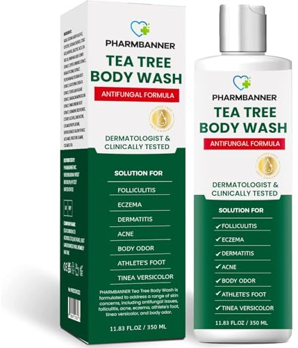 Tea Tree Body Wash Antifungal: Folliculitis Treatment for Dermatitis-Prone Skin, Face & Body Acne, Jock Itch, Athlete’s Foot, Ringworm, Tinea Versicolor, Body Odor, Eczema and Hidradenitis Suppurativa
