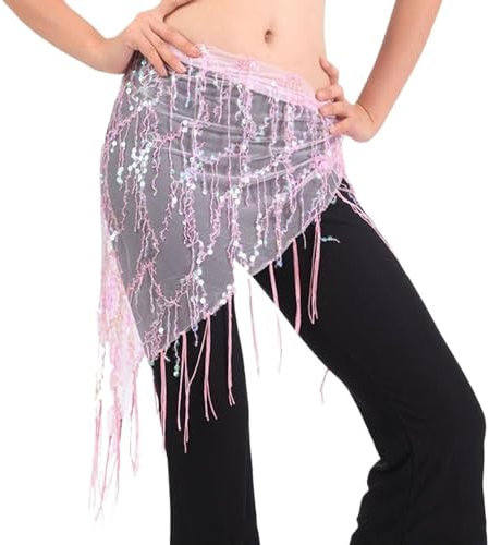 HESHUYAN Bauchtanz HüFttuch Bauchtanz Kostüme Pailletten Quaste Bauchtanz Hüfttuch for Frauen Tanzrock Taillengürtel Bauchtanz KostüM Damen(Pink)