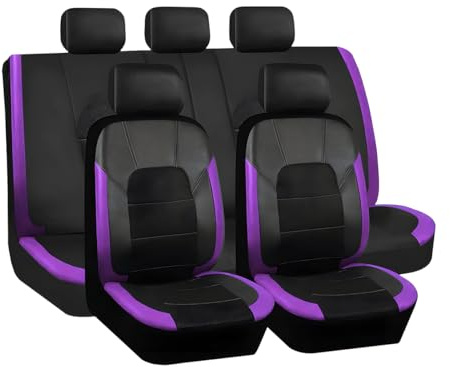 JNNJ 9-teiliges Sitzbezug-Set, vollständiges Set, Universal-Sitzbezüge, Leder, Autositzbezüge, atmungsaktiv, wasserdicht, rutschfest, Autositzbezüge, Violett