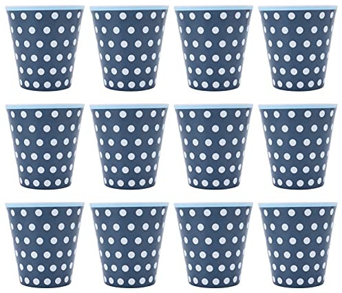 12-teiliger Milchbecher, Trinkgläser, Wasserbecher, stapelbarer Becher, verbrühungshemmendes Melamin-Getränkeset mit blauen Punkten und Muster für das Heimrestaurant