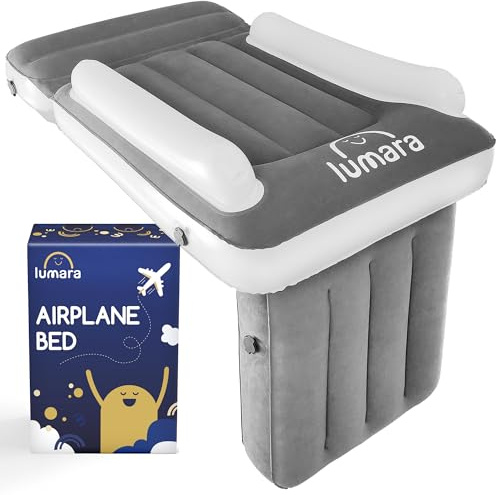 LUMARA Toddler Airplane Bed - Inflatable Airplane Bed for Toddlers, Plane Baby Mattress for Kids - Blow Up Air Mattress for Child Flight Sleep with Safety Belt, Innovative Valves, No Pump Needed