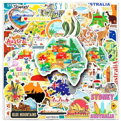 Lot de 50 autocollants Australie en vinyle pour adolescents et adultes, voitures, moto, vélo, skateboard, snowboard, bagages, ordinateur portable, valise, casque
