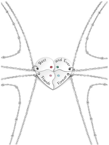 Zysta BFF Ketten für 3/4 Puzzle Herz Anhänger Mit Gravur“Best Friends Forever” Freundschaftskette für Schwester Mädchen Geschenke (BFF Ketten für 4)