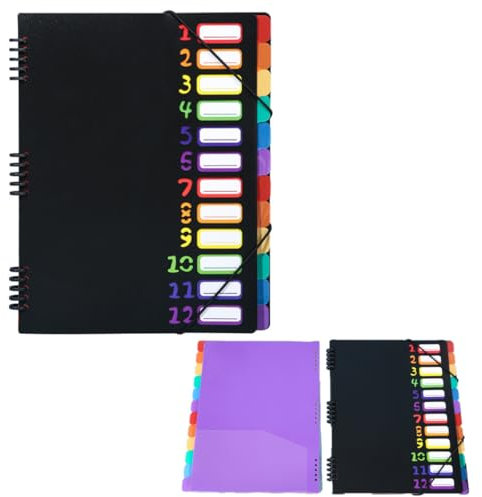 KARLOR Dokumentenmappe A4 Fächermappe 12 Fächern mit Lochrand, Abheftbar Ordnungsmappe Tragbar Dokumententasche Loseblattspule Erweiternde Dateiordner File Organizer Folder Büro Schule Universität