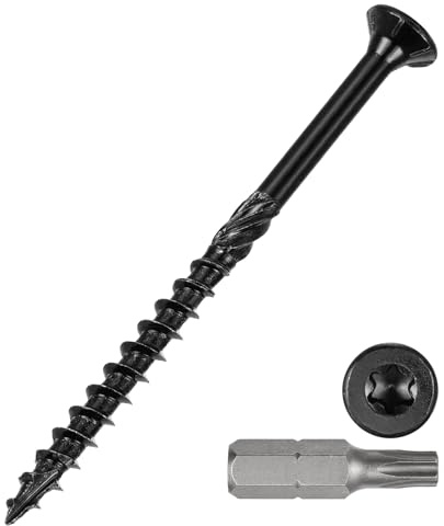METALLIXITY Deck Screws (#10x3) 60Pcs, Carbon Steel Wood Screw Decking Screws Epoxy Coated with T25 Torx Drive Head - for Wood Fence, Table, Chairs, Black