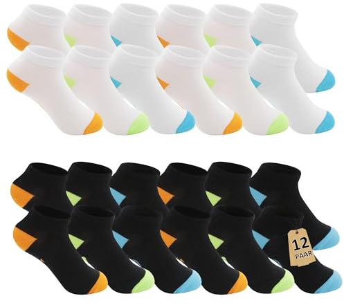 Geyuwoz 12 par barnstrumpor pojkar sportstrumpor barnstrumpor baby pojkar bomull sneakers strumpor färgglada stoppstrumpor barn för 4–12 år unisex, 12 par-2119, 31-34