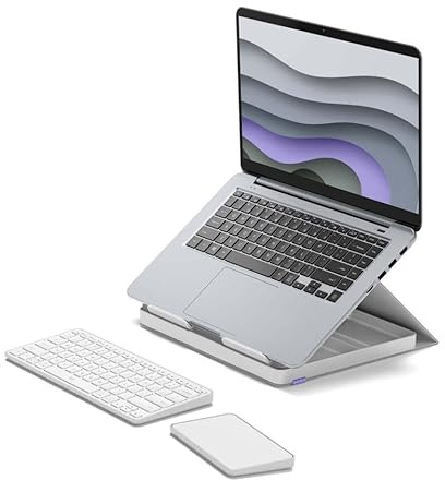 Logitech Kit de télétravail Clavier sans Fil Azerty CASA Pop Up Desk Blanc + Support + Pavé Tactile