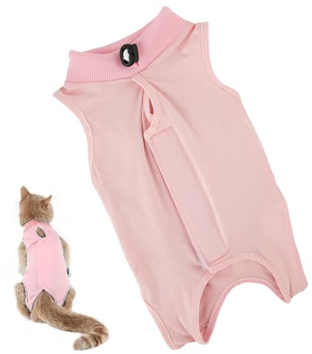 Katzenbody Nach Op,Katzen Body Für Katzen Operation,Body Katze Nach OP,Professioneller Katzen Genesungsanzug,Anti-Lecken E-Halsband Alternative Einteiler für Bauchwunden Hautkrankheiten (Rosa,M)
