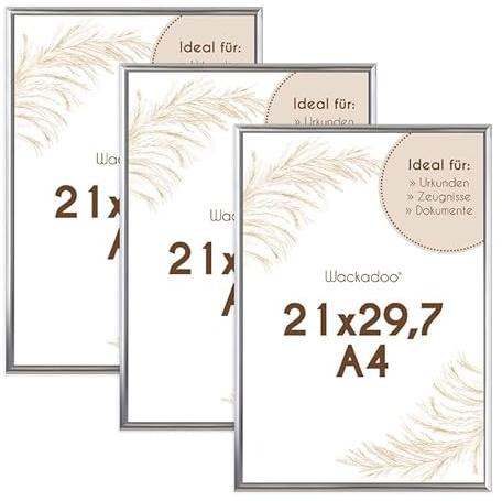 Wackadoo Bilderrahmen A4 21x29.7 (DIN A4) Silber 3er Set Fotowand Fotorahmen aus leichtem Kunststoff mit Glas Picture frame Poster