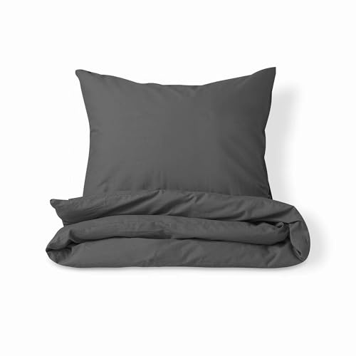 VEL VET HOME Bettwäsche 140x200 Baumwolle Grau Öko-Tex Made in EU 2-teilig Bettwäsche-Sets mit Reißverschluss 1x Bettbezug 140x200 cm + 1x Kissenbezug 80x80 cm