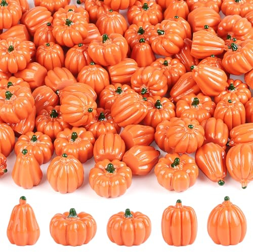 YIYA 90 Pezzi Mini Zucca Decorazioni Zucche Artificiali Realistiche Autunno Festa Resina Zucca per Raccolte Autunnali la Decorazione del Tavolo da Pranzo e il Riempimento del Vaso