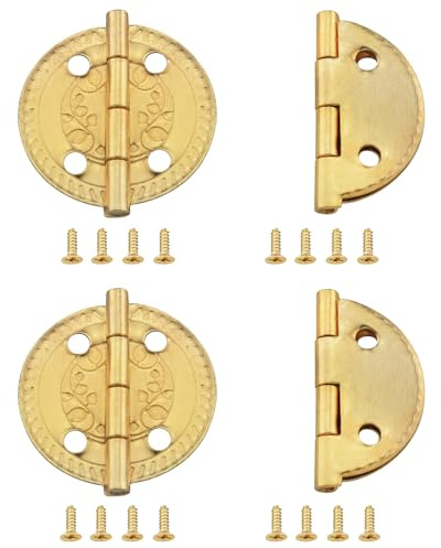 ZZLZX 4PCS Gold Round Mini Hinges 16 Screws 1.3x1.2x0.6x0.5 inch Decorative Wooden Box Jewellery Gift Wine Packaging Cabinet Hinge Small Woodworking Projects