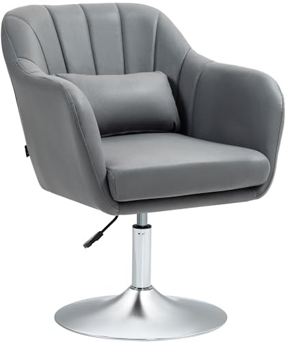 HOMCOM Sedia Girevole a 360° ad Altezza Regolabile in Poliestere, Sedia Moderna con Cuscino, Supporto Lombare e Bracciolo, 60x60x79-91 cm, Grigio Scuro