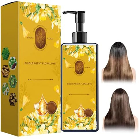 Pflanzliche Einzeldosis-Blumenduft-Haarfarbe, Langanhaltendes Natürliches Haarfärbeshampoo, Gleichmäßige Und Natürliche Grauabdeckung, Für Alle Haartypen (Kastanienbraun)