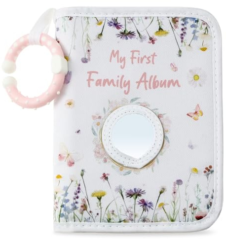 Foppla Baby-Fotoalbum, Erinnerungsbuch mit Haken und Spiegel für Neugeborene, Familie, erstes Familienalbum für 17 Fotos (weiß)