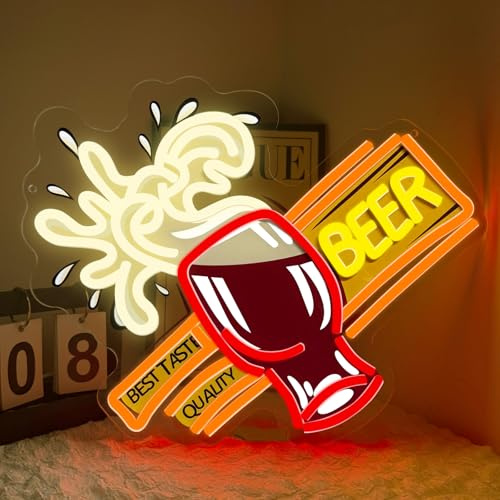 Bier Neon Schild für Wand Deko,Beer Dimmable LED Schilder für Bar Schlafzimmer Club Party Pub Bistro Shop Restaurant,Bier Beleuchtet Geschenk USB Powered（15*12.6）