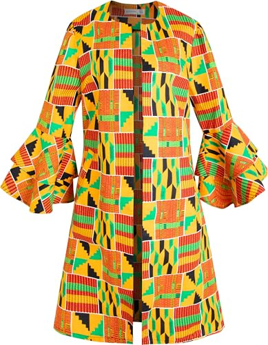 SHENBOLEN Women African Print Jacket Dashiki Traditional Top Dress(4X-Large,M)