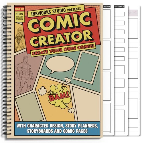 ComicCreator - Create Your Own Comic Book in a Comic Book Drawing Kit - Learn How to Draw and Structure a Cartoon/Anime inc. World, Character & Story Planning w/Blank Panels. Drawing Gifts for kids