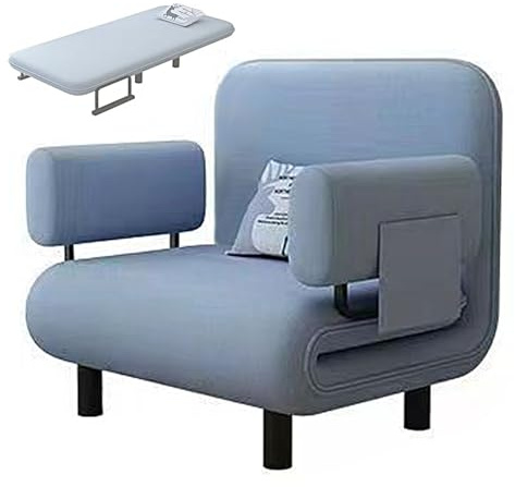 Konvertibel enkelstol säng med armstöd och kuddar modern bomull linne lounge soffa för lägenhet vardagsrum arbetsrum sovrum (blå 192 x 80 x 28 cm)
