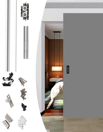 Laufschienen Für Schiebetüren Türschienen-Sets mit Soft-Close-Funktion, Schiebetür Schienensystem Softclose (80cm, 90cm, 100cm, 120 cm, 150 cm, 180 cm), Verdeckte Türführung(164cm/64.5inch/5.3ft)