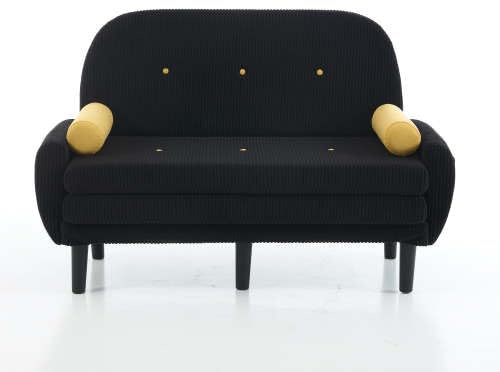 Schwarzes Cord-Loveseat Sofa mit Schlaffunktion & Stauraum – Klappbares Daybed, verstellbare Rückenlehne, Relaxsessel & kleines Schlafsofa fürs Wohnzimmer – Metallrahmen – Modernes Sofabett 2er