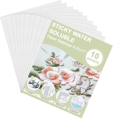 LINXIU 10PCS Selbstklebende Wasserlösliche Stickvliese 27.94x21.59cm Bedruckbare Stickereipapier für Drucken Handbemalt Bestickt