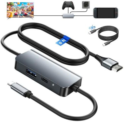 kurtmark Switch 2 Dock con cable HDMI 2.1 integrado de 6 pies, estación de acoplamiento portátil USB C de 4K a 120Hz para Nintendo Switch 2, PD 100W aluminio mini base de viaje para Switch 2, Steam
