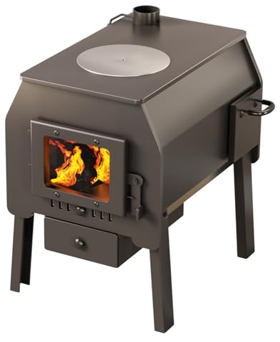 Indoor Wood Burning Stove with Oven and Chimney, High Heat Dissipation for Heating, Cooking, and Boiling Water