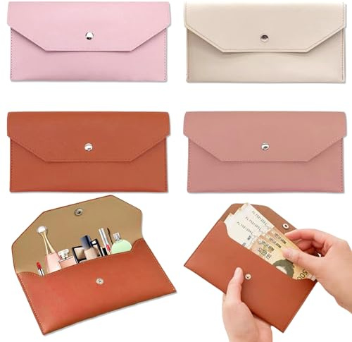 JNYUTEEN Geldumschlag aus PU-Leder, 4 Stück Geldtaschen Banktasche für Geldscheine Aufbewahrung, 20 x 10 cm Budget Umschläge Geldtasche für Quittung Rechnung Scheck Damen Herren