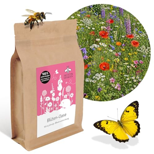 Rudloff Blüten-Oase Wildblumensamen mehrjährig winterhart Bienenfreundliche Blumenwiese Saatgut für 10 qm, Wildblumenmischung mit heimischen Wiesenblumen, Blumensamen für den Garten