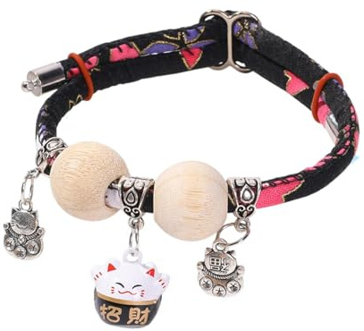 Cat Collar Cedar-Bead Kitten Collar with Bell | All-Day Wear Animals Adjustable Necklace Aesthetic for Photography Training Travel Walking Holiday Yard