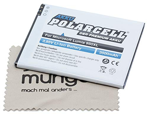 Ersatz Akku passend für Microsoft Lumia 950 XL (Ersetzt Original-Akku Microsoft BV-T4D) mit mungoo Displayputztuch