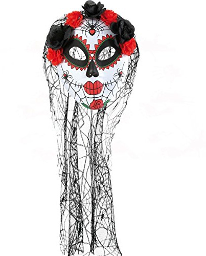 Party-Chic Halbmaske Tag der Toten, mit Blumen + Schleier