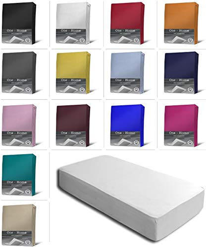 one-home Jersey Spannbettlaken Spannbetttuch Bettlaken weich 100% Baumwolle Rundumgummi, Farbe:Weiß, Maße:180-200 x 200 cm