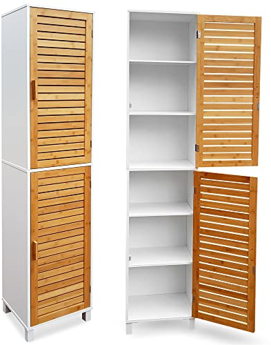 osoltus Badregal Hochschrank 190cm Wandschrank Bambus Aarhus