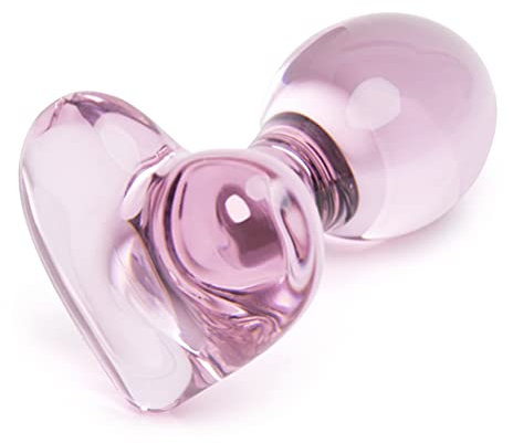Lovehoney Heart Butt Plug - 3 Inch Glass Anal Plug - Firm 4 Inch Girth & Hypoallergenic - Waterproof - Pink