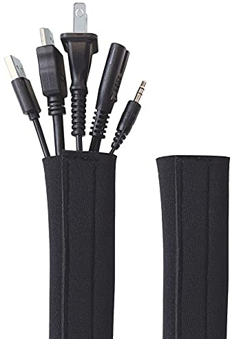 Hook and Loop Cable Sleeve by Wrap-It Storage - 48 x 4.5 (2-Pack) Black - Cut to Size Cord Organizer and Cable Protector for Desk, TV Cord Management to Hide and Cover Wire and Extension Cords