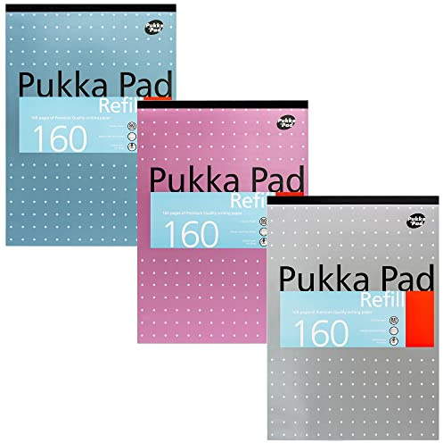 Pukka Pad, Påfyllning med 3 A4-160 sidor högkvalitativt brevpapper – 80 g/m² – 8 mm fina linjer och marginal – 4-håls bindning för enkel arkivering – 29,7 x 21