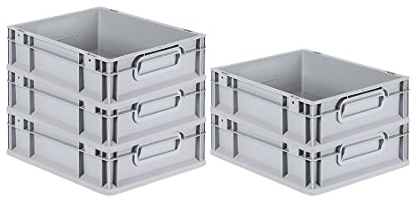 PROREGAL SuperSparSet 5x Eurobox NextGen Economy | Griffe geschlossen |HxBxT 12x30x40cm | 11 Liter | Eurobehälter, Transportbox, Transportbehälter, Stapelbehälter
