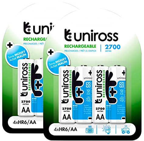 Uniross pile ricaricabili series premium - stilo AA - HR6 Ni-MH 1,2V 2500mAh - 2 blister 4 batterie
