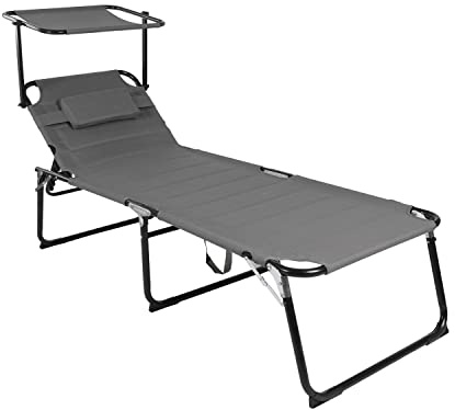 Mojawo XXL Komfort Gartenliege Sonnenliege Relaxliege Liege Aluminium mit Kissen gepolstert klappbar L200xB70xH45/95cm Belastbar bis 150kg, Farben:Grau
