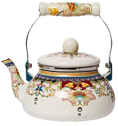SIGOLY Bouilloire électrique rétro Bouilloire 2.4L émail léger théière sifflante avec Bec Traditionnel/rétro pour Plaque de Cuisson ou cuisinière Marriage