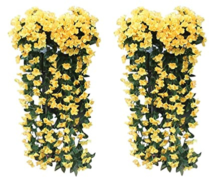 2 Stück Künstliche Blumen Kunstblumen wie echt Künstlich Hängen Veilchen | 85CM Künstliche Seidenblumen | Kunstblumen Outdoor Wetterfest | für Wand Schlechte Dekoration und Hochzeitsdeko Party