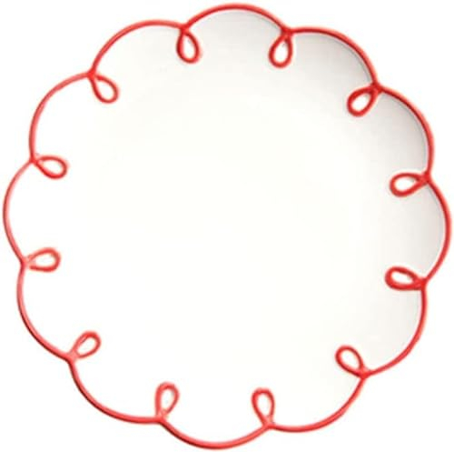Présentoir à gâteaux Wave Lace Assiette en céramique Creuse en Relief Vaisselle Assiette de ménage Assiette de Fruits Assiette à gâteau à Dessert(Rouge，Blanc Taille Unique)