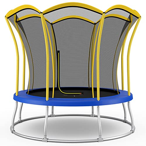 GYMAX Ø 244/304 cm Outdoor Trampolin, Gartentrampolin mit einzigartiger Blumenform, Freizeittrampolin mit Sicherheitsnetz & Sicherheitspolster, für Kinder & Erwachsene (Ø 304 cm)