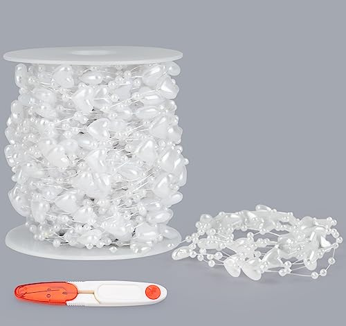 Adorfine Herzförmig Perlengirlande Weiß 30 m Perlenband Perlenkette Deko mit Edelstahl Schere für Hochzeits Partydeko Geburtstag Taufe Tisch Deko DIY Handwerk